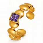 Adjustable 18K gold plated stainless steel ring with cubic zirconia