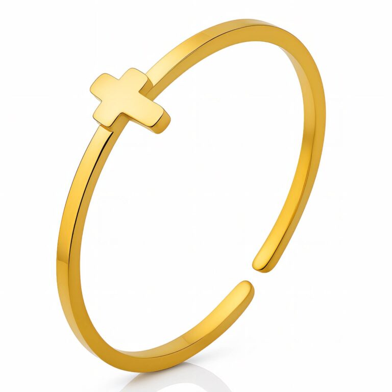 Adjustable 18K gold plated stainless steel cross ring front view