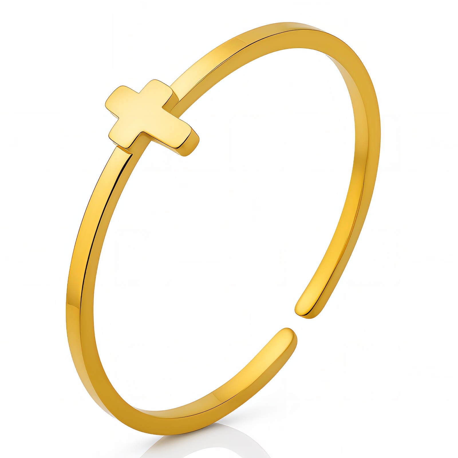90067-0_new_131802 Adjustable 18K gold plated stainless steel cross ring front view