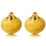 18K gold plated stainless steel seashell stud earrings front view