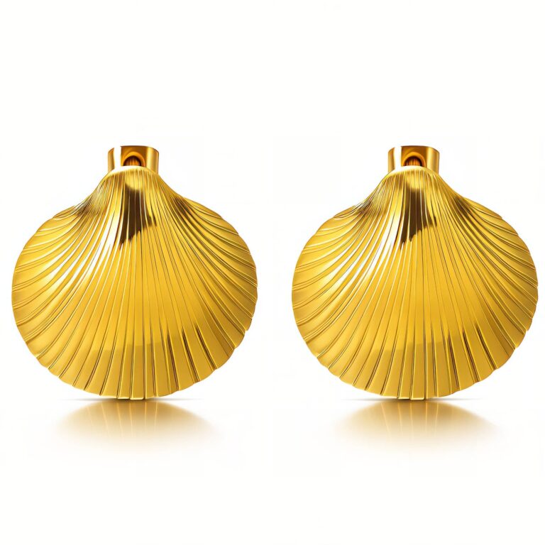 18K gold plated stainless steel seashell stud earrings front view