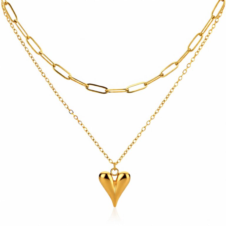 18K gold plated stainless steel heart necklace with lobster claw clasp
