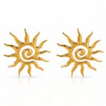 18K gold plated stainless steel sun stud earrings on white background