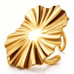 Adjustable 18K gold plated leaf stainless steel ring close-up