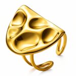 Adjustable 18K gold plated stainless steel ring on white background