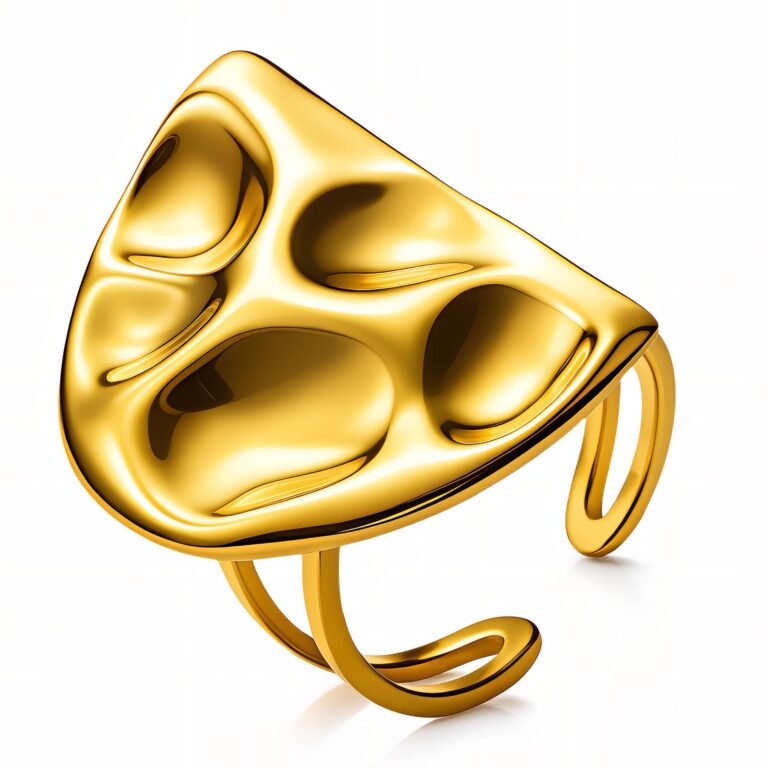 Adjustable 18K gold plated stainless steel ring on white background