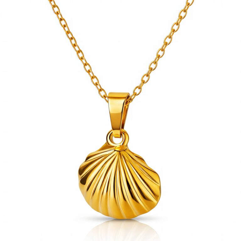 18K gold plated stainless steel seashell necklace with lobster claw clasp