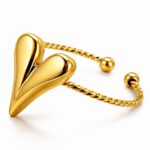Adjustable 18K gold plated stainless steel heart ring front view