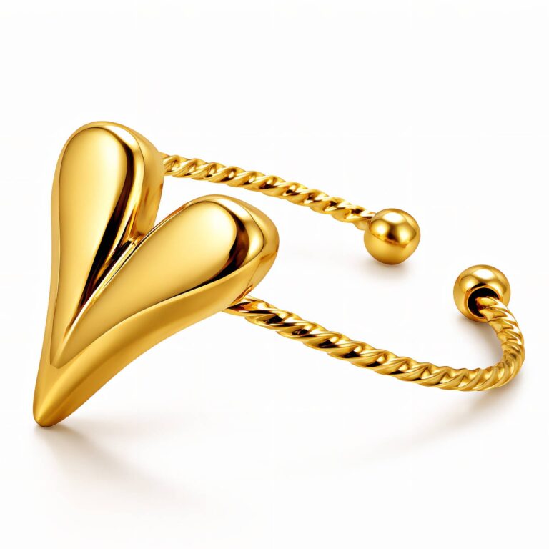 Adjustable 18K gold plated stainless steel heart ring front view
