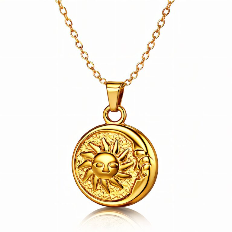 18K gold plated stainless steel necklace with sun and moon pendant