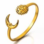 Adjustable sun and moon ring with 18K gold plating on stainless steel