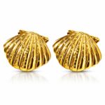 18K gold plated stainless steel seashell stud earrings on white background