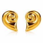 18K gold plated stainless steel seashell stud earrings front view