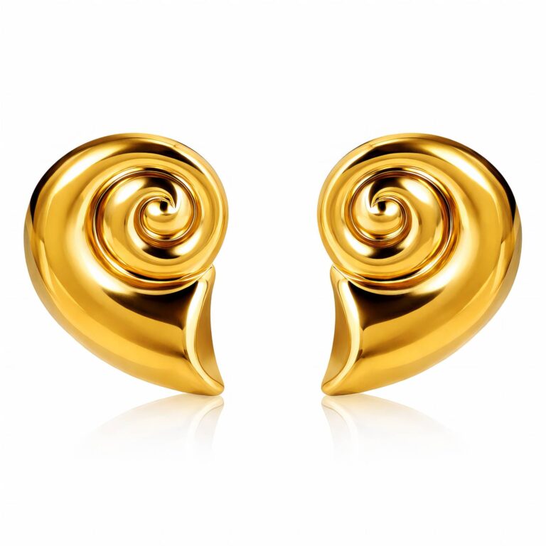 18K gold plated stainless steel seashell stud earrings front view