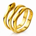 Adjustable 18K gold plated stainless steel snake ring close-up