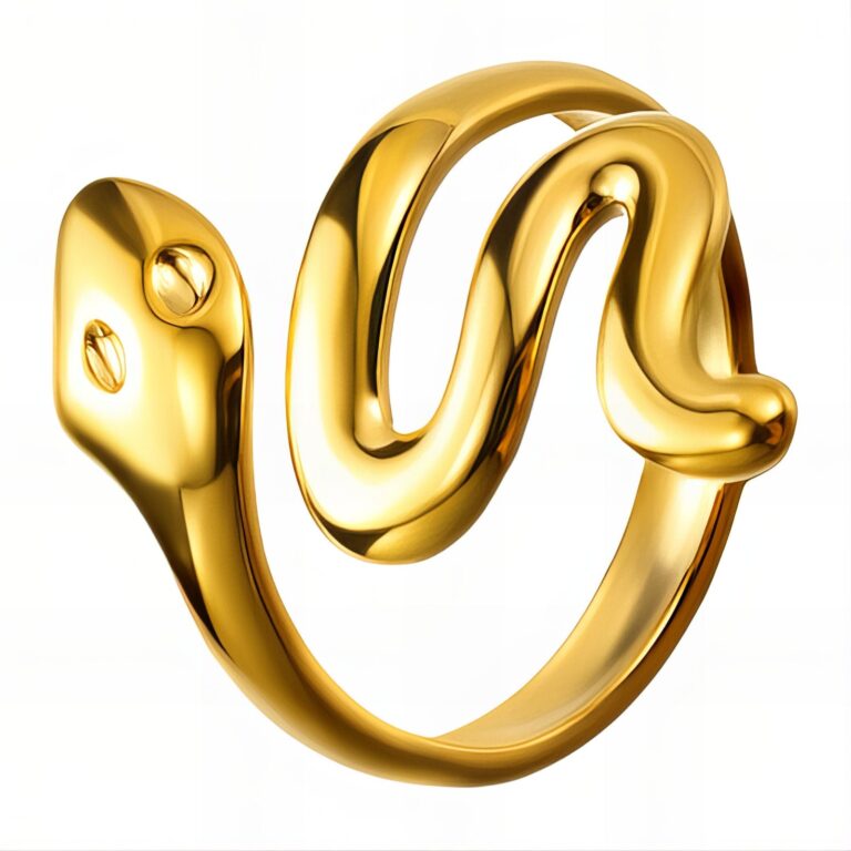 Adjustable 18K gold plated stainless steel snake ring front view