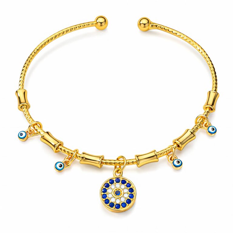 18K gold plated evil eyes bracelet front view