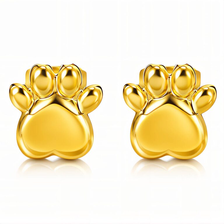 18K gold plated cat paws stud earrings front view