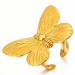 Adjustable 18K gold plated butterfly ring on white background