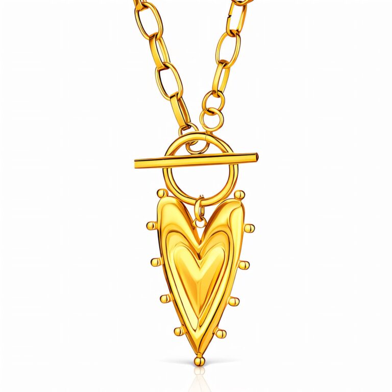 18K gold plated stainless steel heart necklace with toggle closure