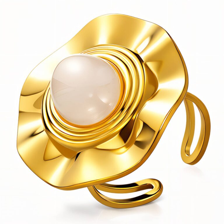 adjustable 18K gold plated stainless steel ring with rhinestones front view
