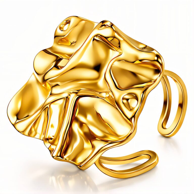 Adjustable 18K gold plated stainless steel ring on white background