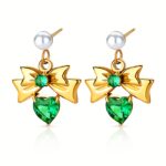 18K gold plated hearts and bows stud earrings front view