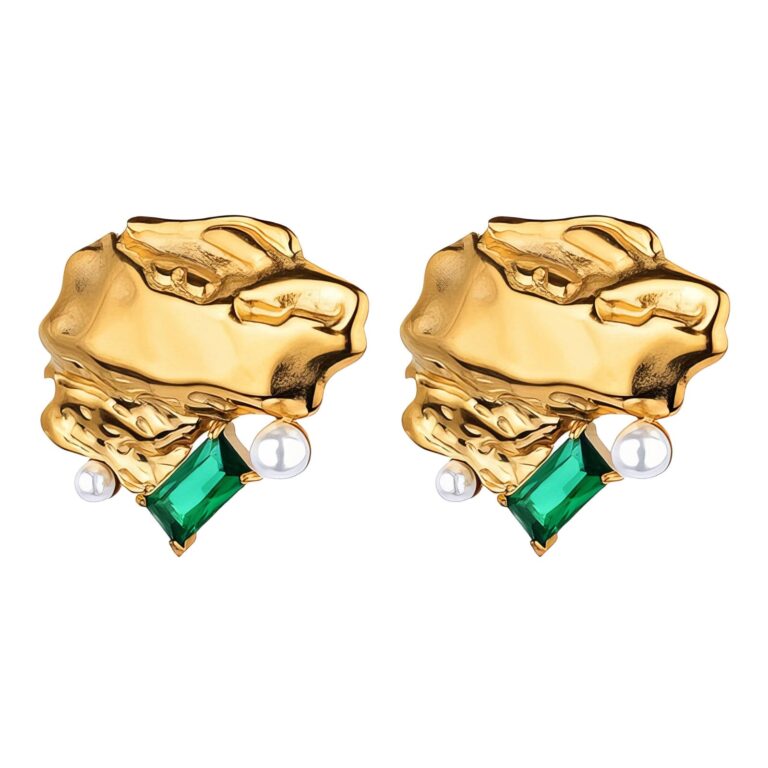 18K gold plated brass pearl stud earrings front view