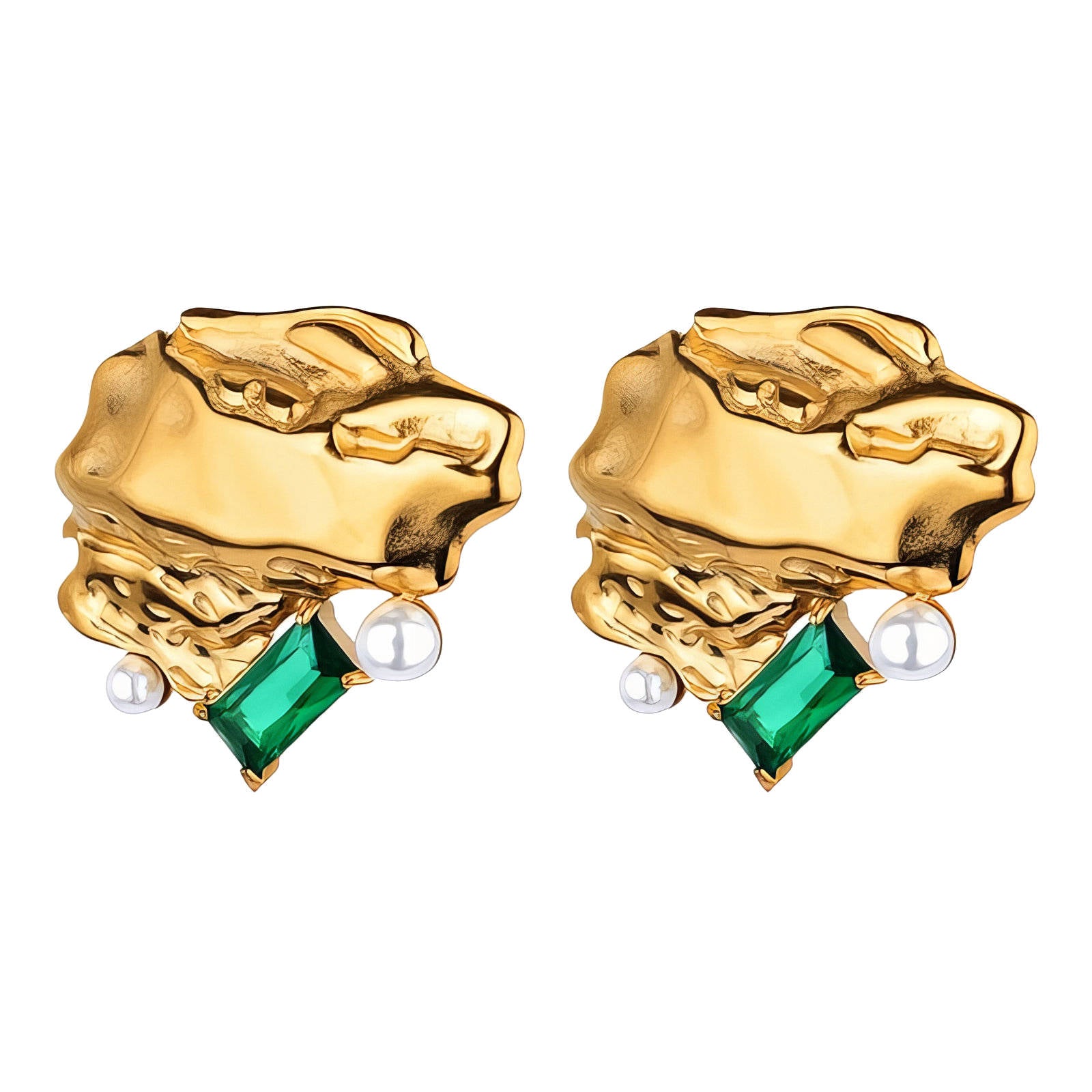 90194-0_1 18K gold plated brass pearl stud earrings front view