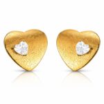 Close-up of 18K gold plated brass heart stud earring with cubic zirconia
