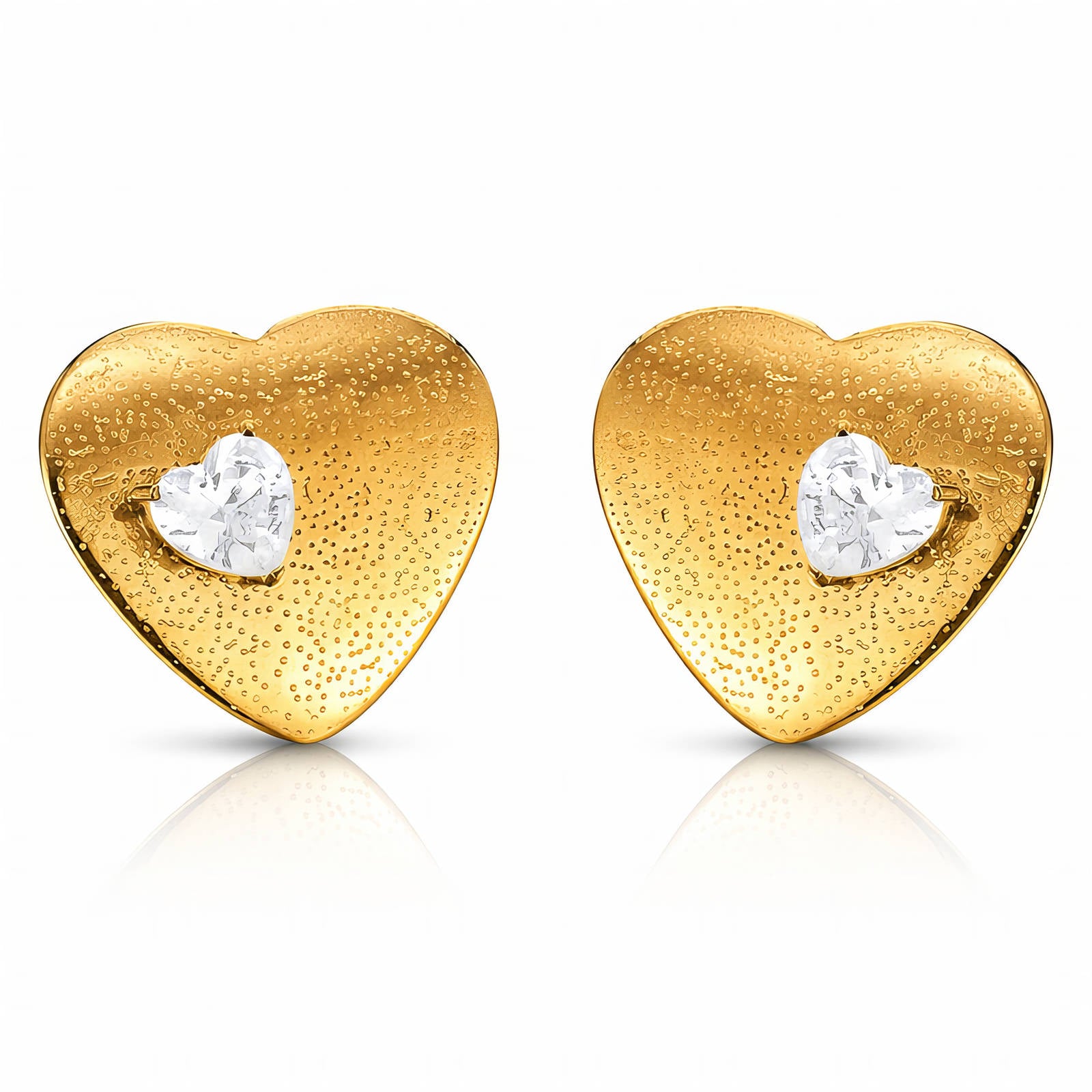 90195-0_new_111846 Close-up of 18K gold plated brass heart stud earring with cubic zirconia