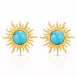 18K gold plated suns stud earrings with rhinestones on white background