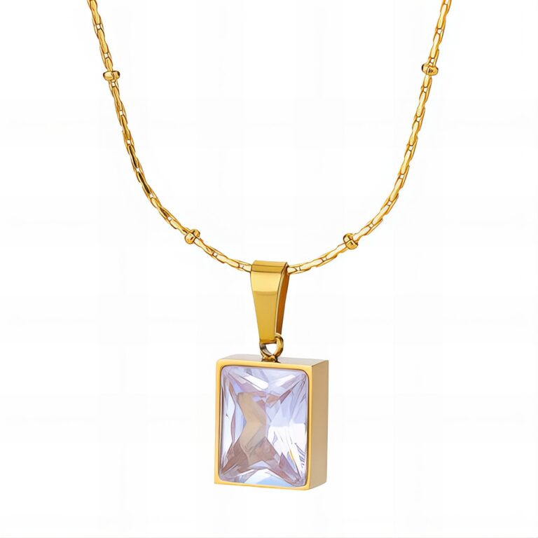 18K gold plated stainless steel necklace with cubic zirconia pendant