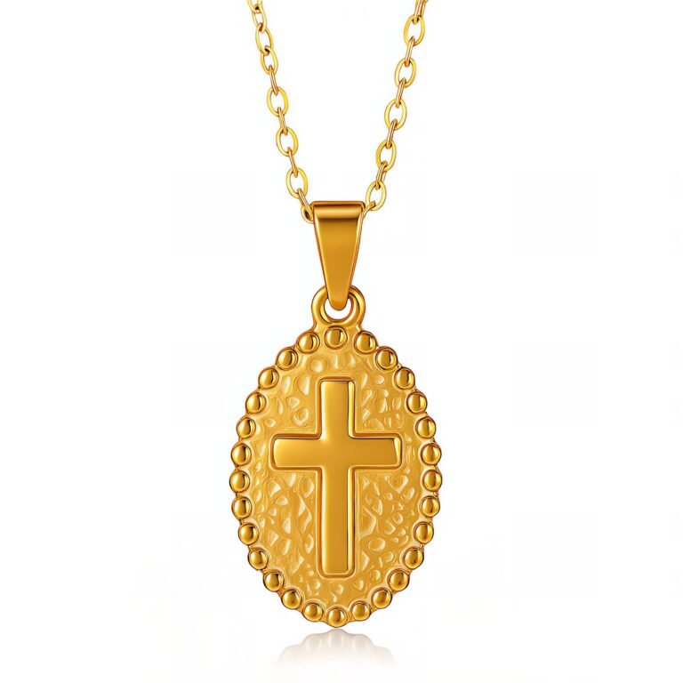 18K gold plated stainless steel cross necklace front view