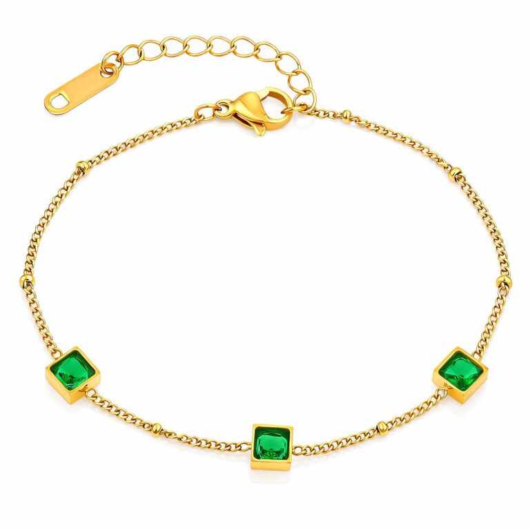 Close-up of 18K gold plated stainless steel bracelet with cubic zirconia