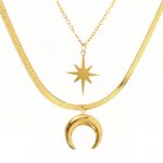 18K gold plated crescent and star necklace on stainless steel chain