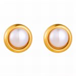 18K gold plated stainless steel pearl stud earrings front view