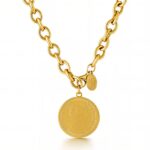 18K gold plated stainless steel coin necklace front view