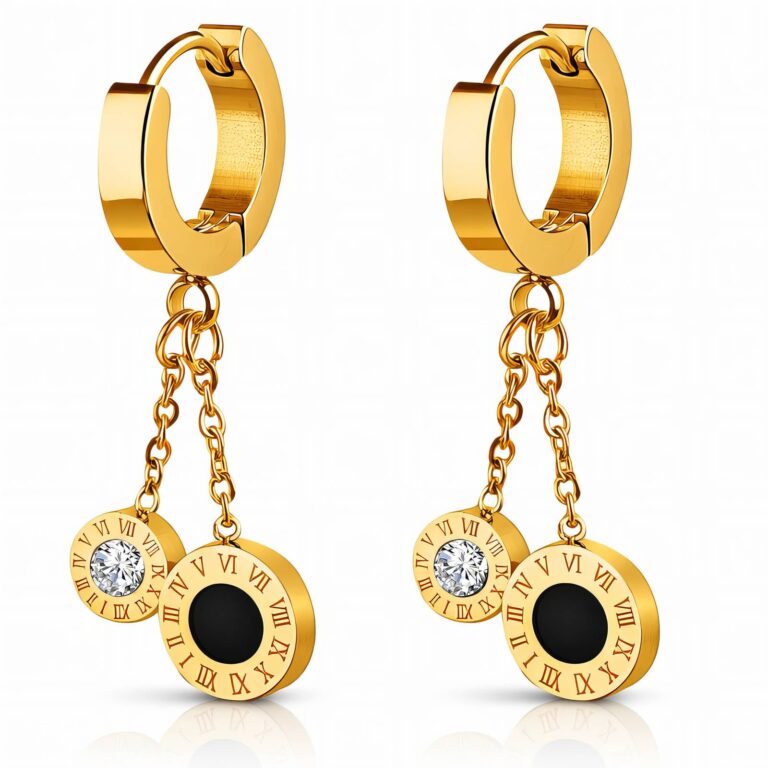 18K gold plated stainless steel earrings with cubic zirconia front view