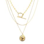 18K gold plated stainless steel coin necklace front view