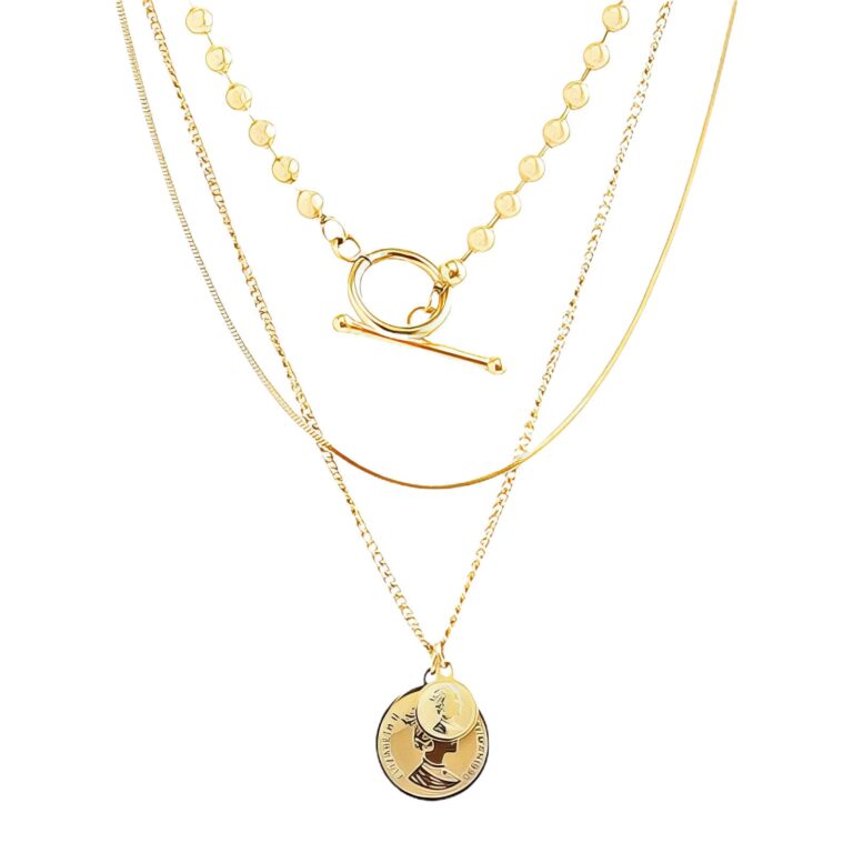 18K gold plated stainless steel coin necklace front view
