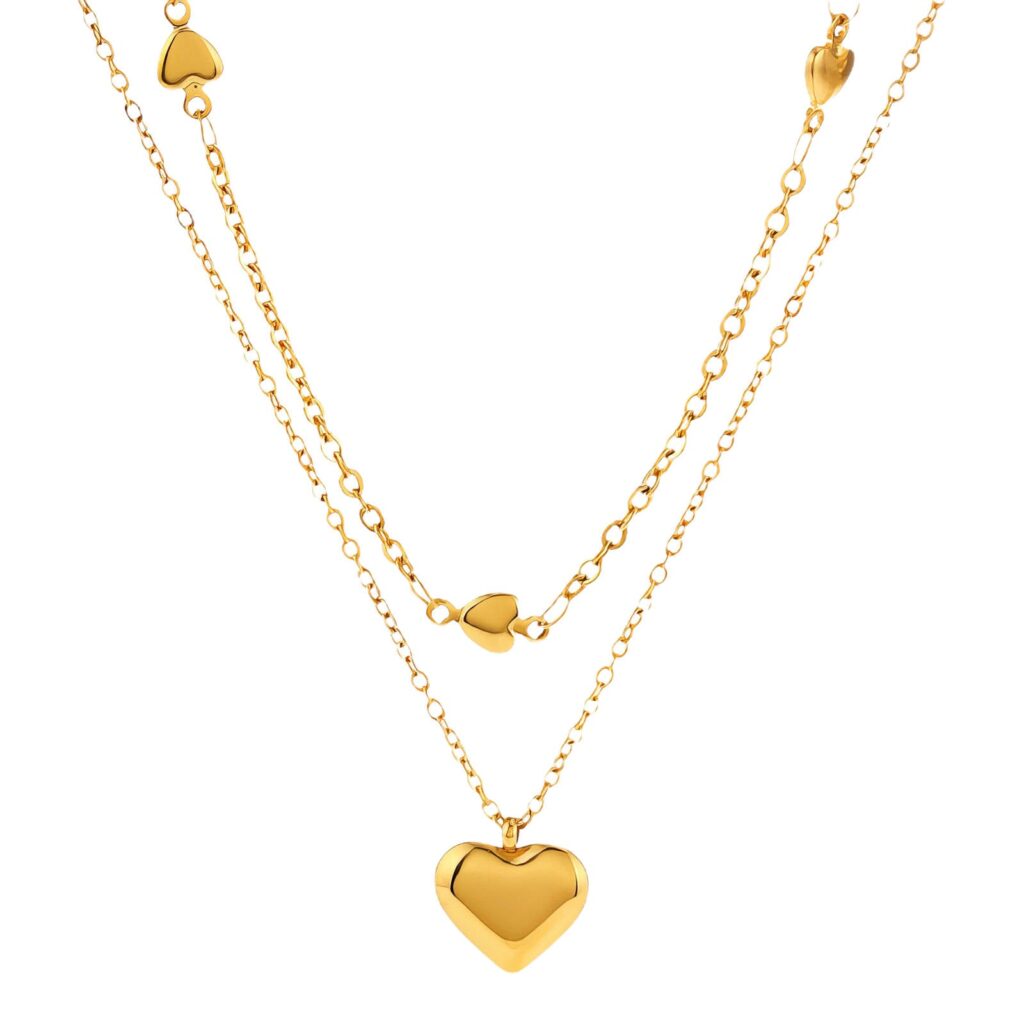18K gold plated stainless steel hearts necklace close-up