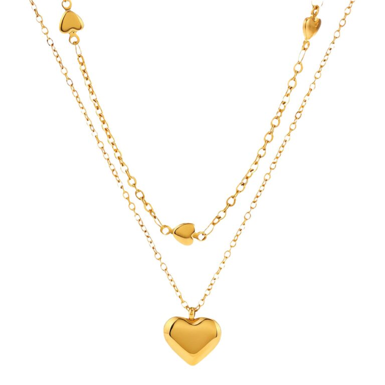 18K gold plated stainless steel hearts necklace close-up