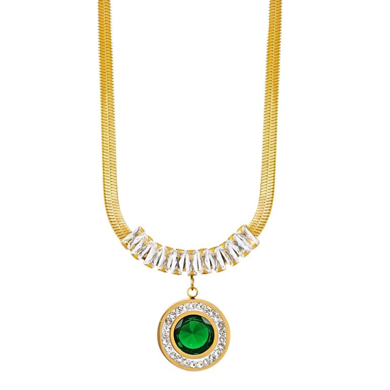 Close-up of 18K gold plated heart necklace with cubic zirconia pendant