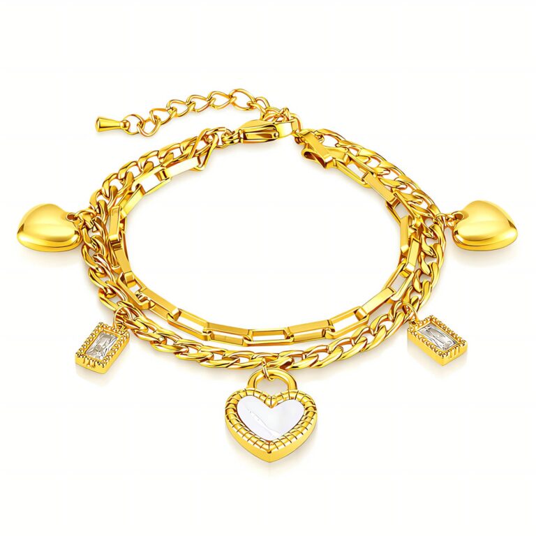 18K gold plated hearts bracelet close-up on wrist