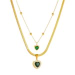 Close-up of 18K gold plated hearts necklace with cubic zirconia pendant