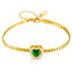 Close-up of 18K gold plated heart bracelet with cubic zirconia on stainless steel