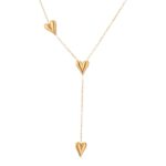 Close-up of 18K gold plated stainless steel hearts necklace pendant