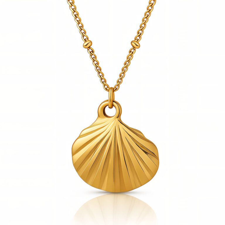 18K gold plated shell pendant necklace on stainless steel chain