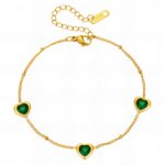 Close-up of 18K gold plated hearts bracelet with cubic zirconia